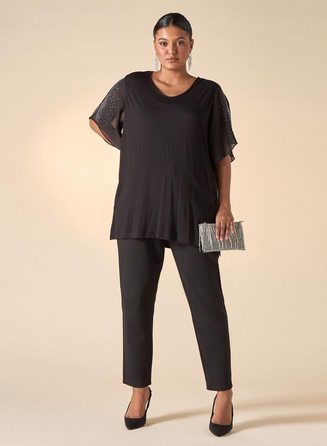  أولا بوبكن بلوزة مقاس كبير من أولا بوبكن مزينة بياقة على شكل حرف  وأكمام قصيرة مشقوقة - Image 2